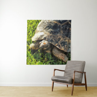 Wild Tortoise In Grass Meadow Wildlife Art Tapestry