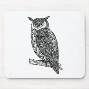 Wild Totem Animal Owl Doodle Mouse Mat