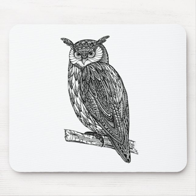 Wild Totem Animal Owl Doodle Mouse Mat (Front)