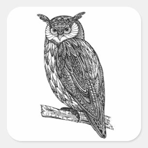 Wild Totem Animal Owl Doodle Square Sticker