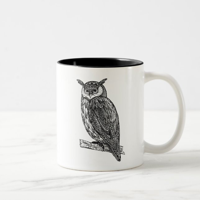 Wild Totem Animal Owl Doodle Two-Tone Coffee Mug (Right)