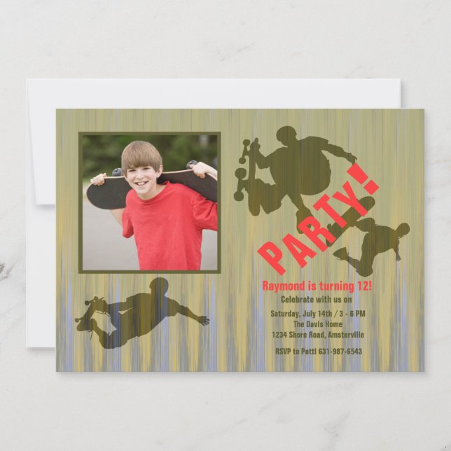 Wild Tricks Photo Skateboard Invitation (Front)