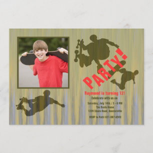 Wild Tricks Photo Skateboard Invitation