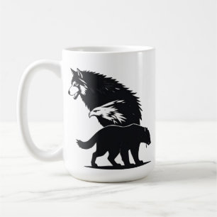 Wild Trio: Wolf, Eagle, and Bear Silhouette Coffee Mug