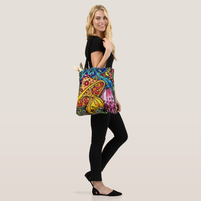Wild & Trippy Mushroom Garden Tote Bag (On Model)