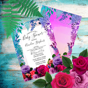 Wild Tropical Boho  Floral Girl Baby Shower Invitation