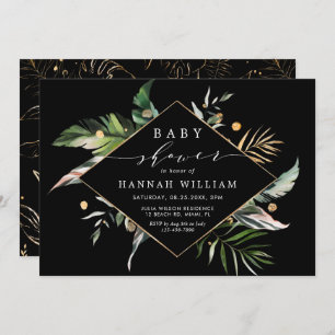 Wild Tropical Foliage Black Baby Shower Invitation