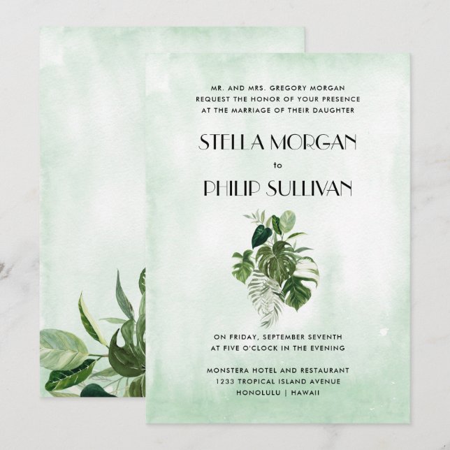 Wild  tropical foliage formal wedding invitation (Front/Back)