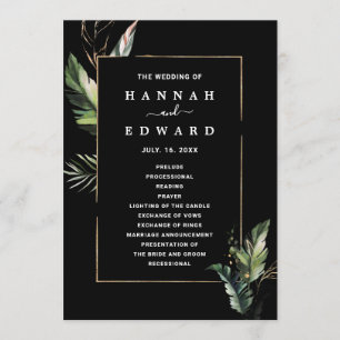 Wild Tropical Foliage Wedding Black Ceremony Programme