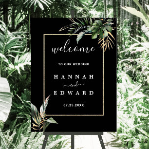 Wild Tropical Foliage Wedding Black Gold Wedding Poster