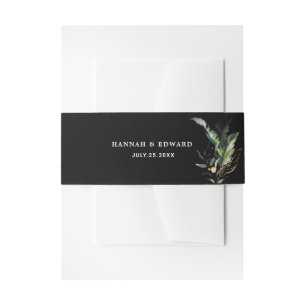 Wild Tropical Foliage Wedding Black Invitation Belly Band