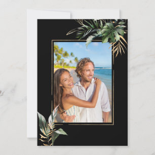Wild Tropical Foliage Wedding Black Photo Invitation