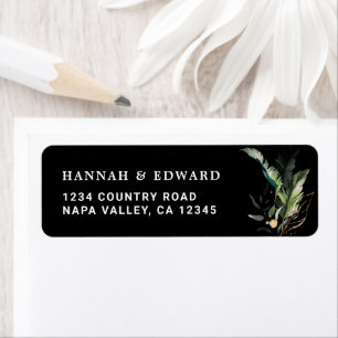 Wild Tropical Foliage Wedding Black Return Address