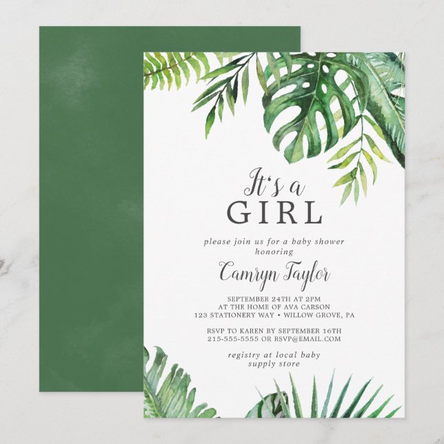 Wild Tropical It's A Girl Baby Shower Invitation (Front/Back)