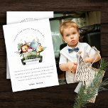 Wild Tropical Jungle Animals in Car Birthday Photo Thank You Card<br><div class="desc">Cute Wild Tropical Jungle Animals Collection.- it's an Elegant Simple Cute Minimal watercolor Illustration of tropical forest and fun animals- elephant, giraffe, lion and monkey, perfect for your little ones birthday party. It’s very easy to customise, with your personal details. If you need any other matching product or customisation, kindly...</div>