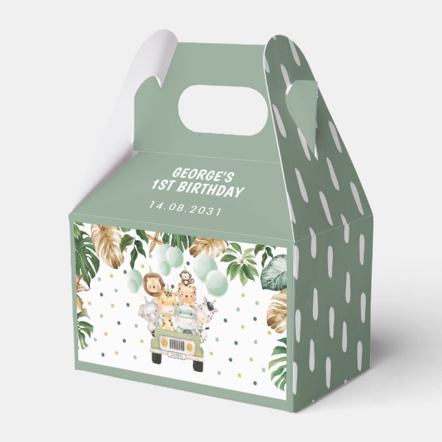 Wild Tropical Jungle Safari Animals Birthday Favour Box (Front Side)