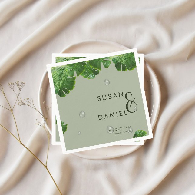 Wild Tropical Lush Palm Leaves & Modern Wedding Napkin (Creator Uploaded)