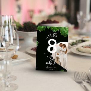Wild Tropical & Lush Palm Leaves Photo Wedding Table Number
