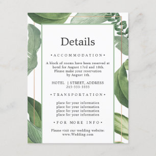 Wild Tropical nature. Luxury Wedding Details Enclosure Card