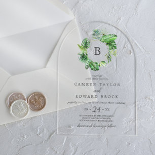 Wild Tropical Palm Arch Destination Beach Wedding Acrylic Invitations