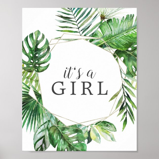 Wild Tropical Palm Baby Shower It's a Girl Sign (Front)