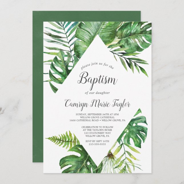 Wild Tropical Palm Baptism Invitation (Front/Back)