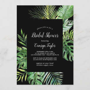 Wild Tropical Palm   Black Bridal Shower Invitation