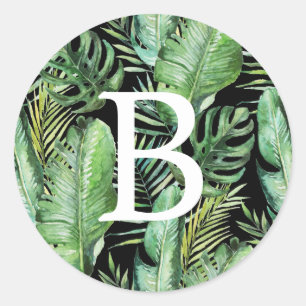 Wild Tropical Palm   Black Monogram Envelope Seals