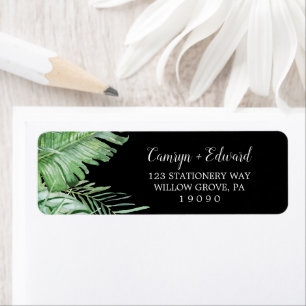 Wild Tropical Palm   Black Return Address Label