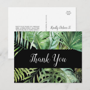 Wild Tropical Palm Black Thank You Postcard