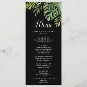 Wild Tropical Palm   Black Wedding Dinner Menu