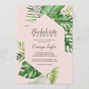 Wild Tropical Palm   Blush Bachelorette Weekend Invitation