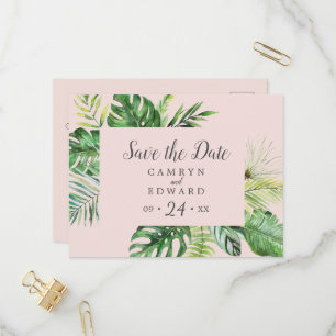 Wild Tropical Palm   Blush Save the Date Postcard