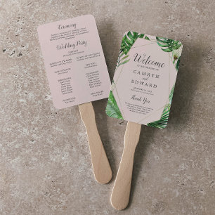 Wild Tropical Palm   Blush Wedding Program Fan