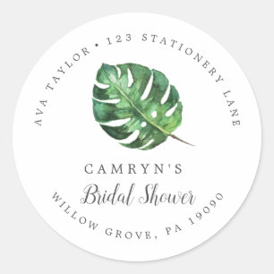 Wild Tropical Palm Bridal Shower Return Address Classic Round Sticker