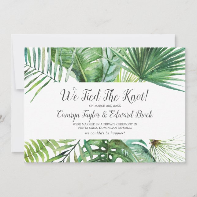 Wild Tropical Palm Elopement Announcement (Front)