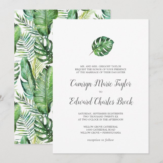 Wild Tropical Palm Formal Wedding Invitation (Front/Back)