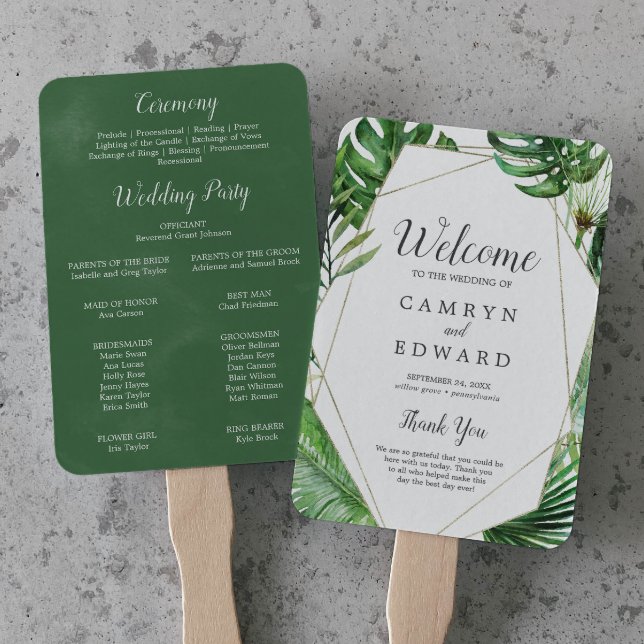 Wild Tropical Palm Geometric Wedding Program Fan (Creator Uploaded)