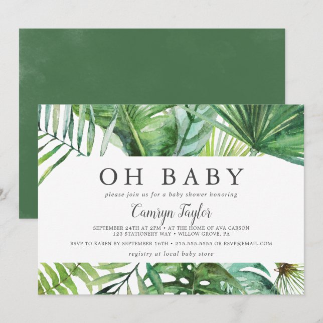 Wild Tropical Palm Horizontal Oh Baby Baby Shower Invitation (Front/Back)
