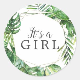 Wild Tropical Palm It's A Girl Baby Shower Sticker
