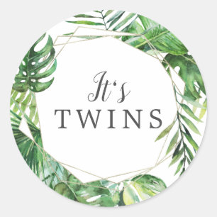 Wild Tropical Palm It's Twins Baby Shower Sticker