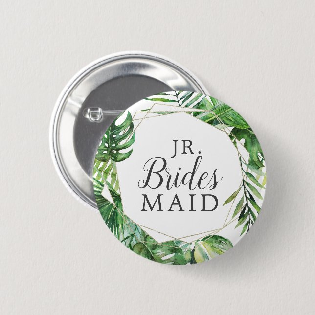 Wild Tropical Palm Jr. Bridesmaid Bridal Shower 6 Cm Round Badge (Front & Back)