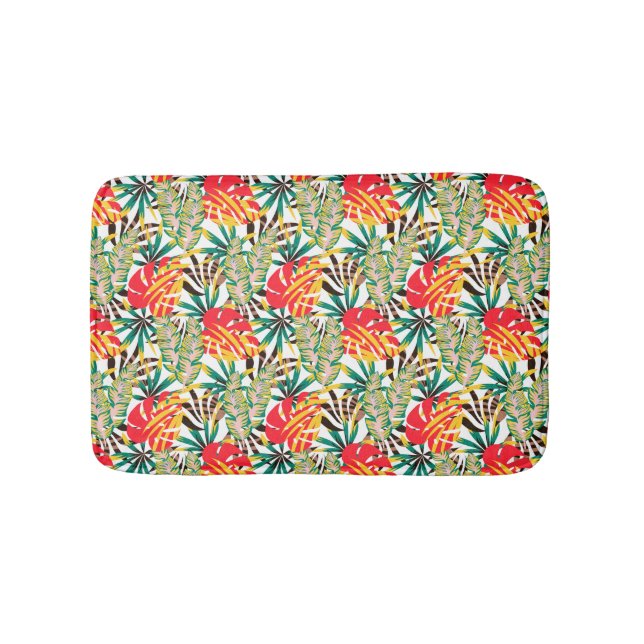 Wild Tropical Palm Leaves Bath Mat (Front)