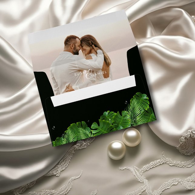 Wild Tropical Palm Leaves Modern Photo Wedding 5x7 Envelope (Creator Uploaded)