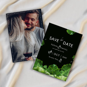 Wild Tropical Palm Leaves & Modern Wedding Photo  Save The Date