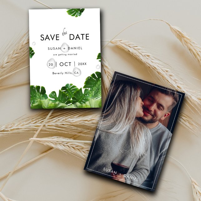 Wild Tropical Palm Leaves & Modern Wedding Photo  Save The Date (Creator Uploaded)