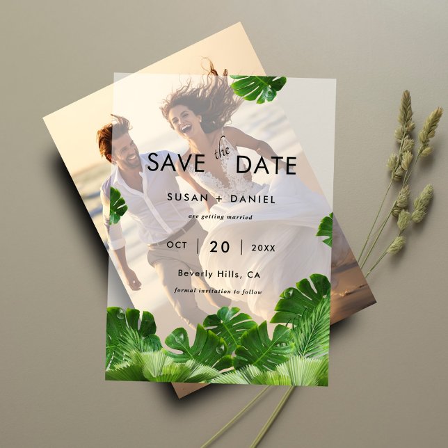 Wild Tropical Palm Leaves Wedding Save the Date Vellum Invitations (Creator Uploaded)