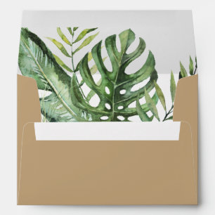 Wild Tropical Palm Monstera   Gold Colour Wedding Envelope