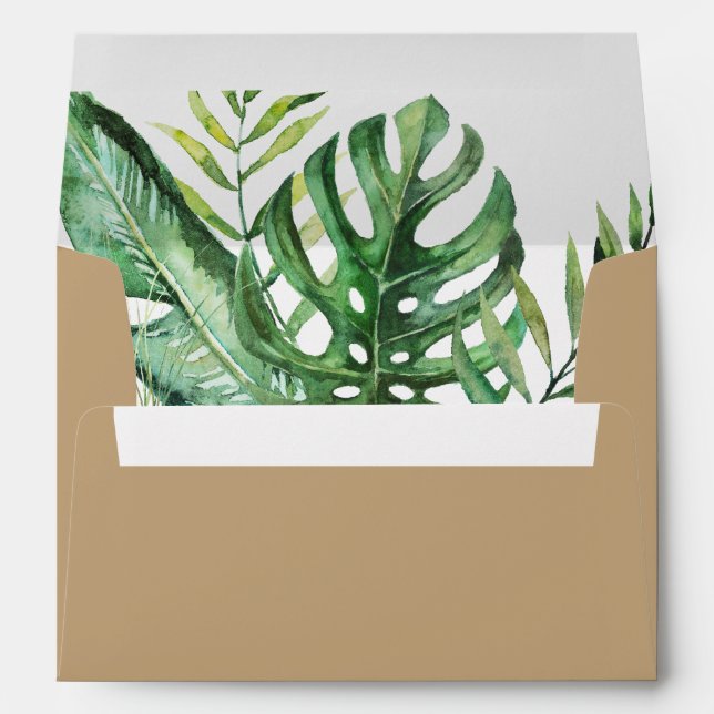 Wild Tropical Palm Monstera | Gold Colour Wedding Envelope (Back (Bottom))