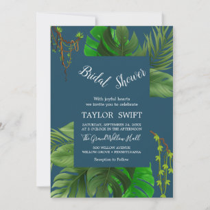 Wild Tropical Palm   Navy Blue Bridal Shower  Invitation